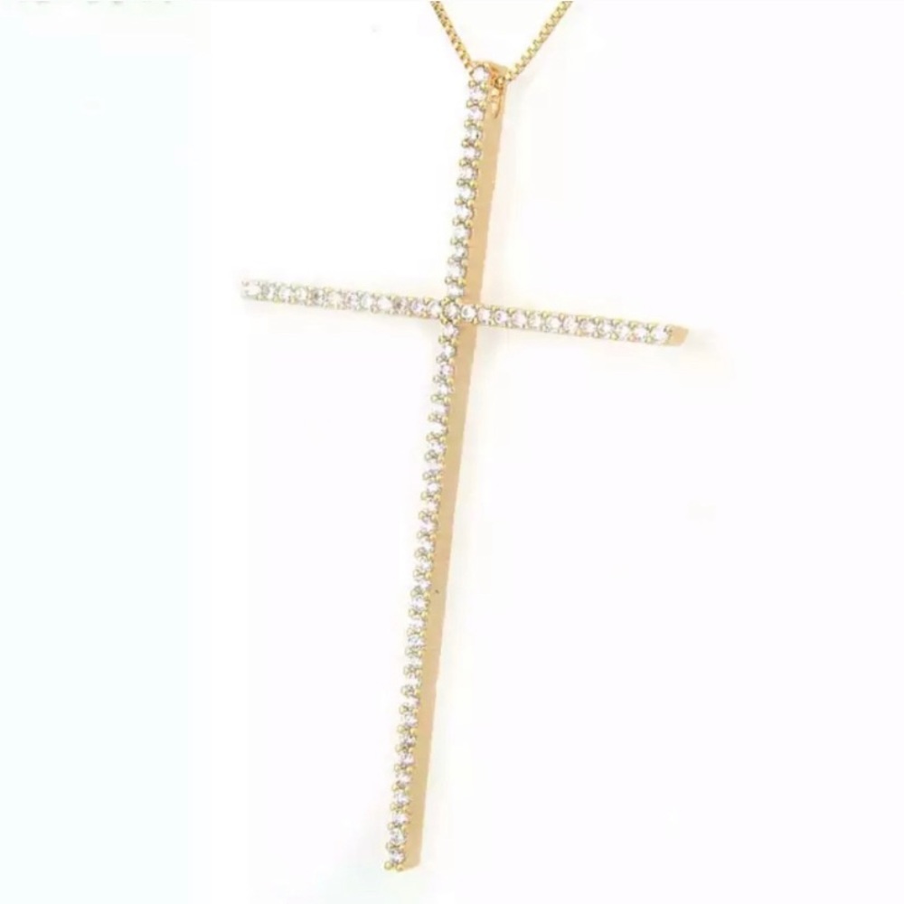 Crystal & 18k Gold modern cross with chain